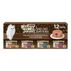 Fancy Feast Savory Centers variety pack cans with chicken pate and gravy center entice picky cats.