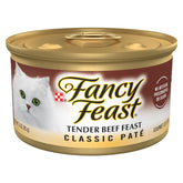 Fancy Feast Tender Beef Feast pate can front — grain-free, protein-packed wet cat food option.