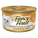 Fancy Feast tender-chicken-liver-feast packaged 24 cans for bulk convenience feeding.