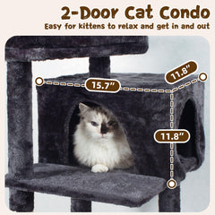 Fantasreen 40-inch gray cat tree top perch provides a comfy view and rest.