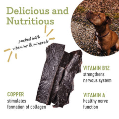 Farm Hounds Beef Liver Jerky label closeup with farm-origin transparency.