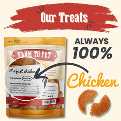 Farm To Pet USA-made chicken chips close-up, a high-protein snack