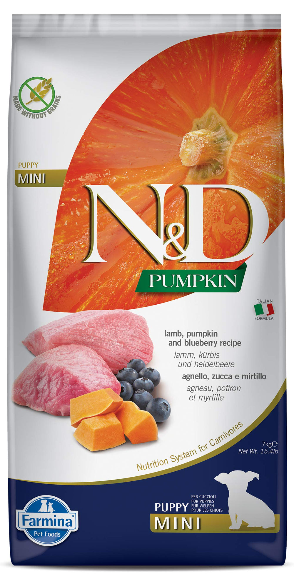 Farmina N&D puppy grain-free pumpkin lamb blueberry bites for small-breed nutrition