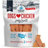 Farmland Traditions Dogs Love Chicken Jerky bag front view highlights premium USA-raised chicken treats
