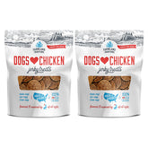 Farmland Traditions Dogs Love Chicken Jerky bag shows 3-ingredient recipe for training rewards