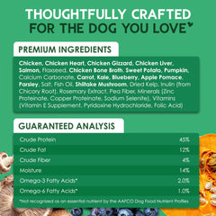 Farmland Traditions The Good List grain-free formula label highlights allergen-free ingredients.