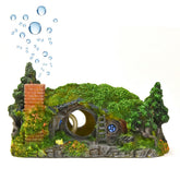 Fazhongfa aquarium castle hobbit-small front view enhances tiny tank ambiance.