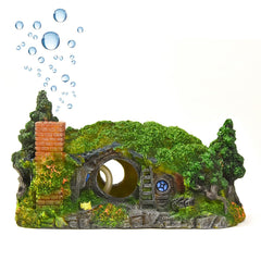 Fazhongfa aquarium castle hobbit-small front view enhances tiny tank ambiance.