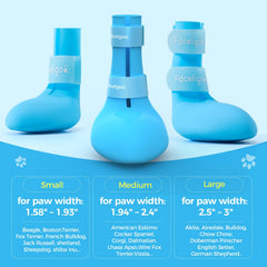 Fdceligoo rubber dog boots blue non-slip soles provide traction on slick surfaces.