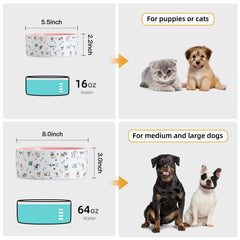 FE FUN ELEMENTS pink-pattern ceramic dog bowl close-up for daily use.