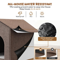 Fecuria Outdoor Cat House door curtain blocks wind while allowing entry.