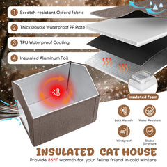 Fecuria outdoor cat house features waterproof outer layer to keep interior dry