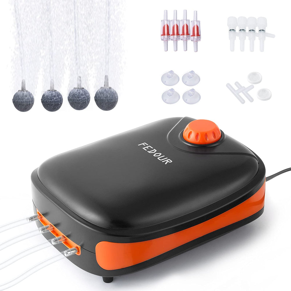 FEDOUR aquarium air pump four outlets enables strong airflow for large tanks.