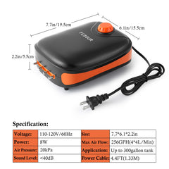 FEDOUR aquarium air pump quiet operation minimizes noise during day and night.