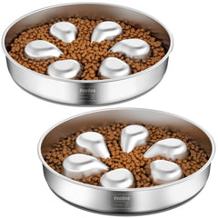 Feedoo slow feeder dog bowls set — complete view showing durable stainless steel finish.