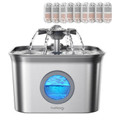 FeelNeedy stainless-steel cat water fountain hero demonstrates durable design for continuous hydration.