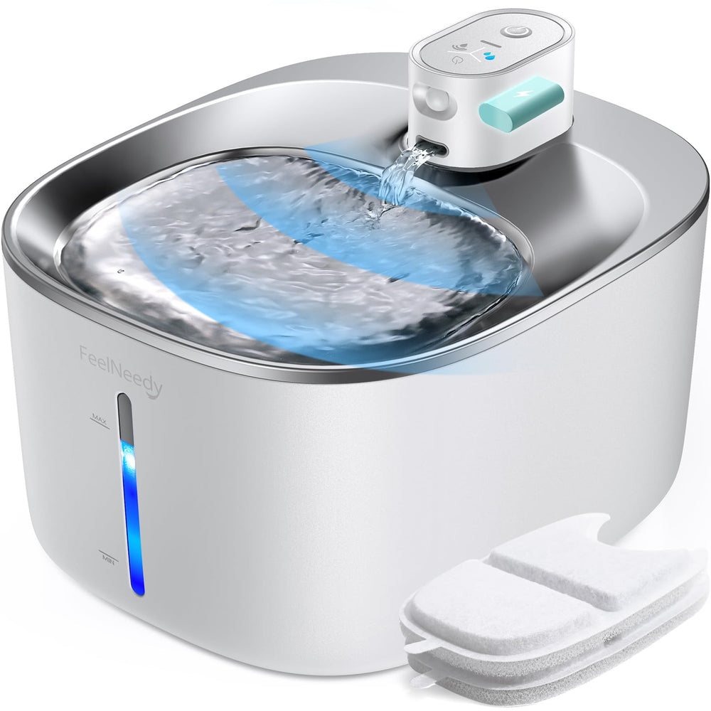FEELNEEDY water fountain front view highlights compact design for easy placement