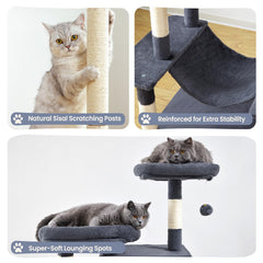 Feliskyn large cat tree hammock delivers soft relaxing naps and private resting spots.