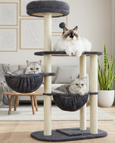 Feliskyn small cat tree tower with scratching post engages cats for exercise.