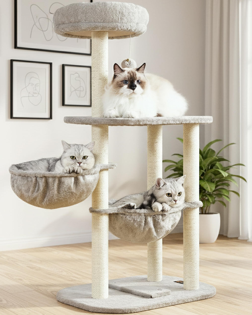 Feliskyn small cat tree tower top bed provides cozy lounging on a quiet perch