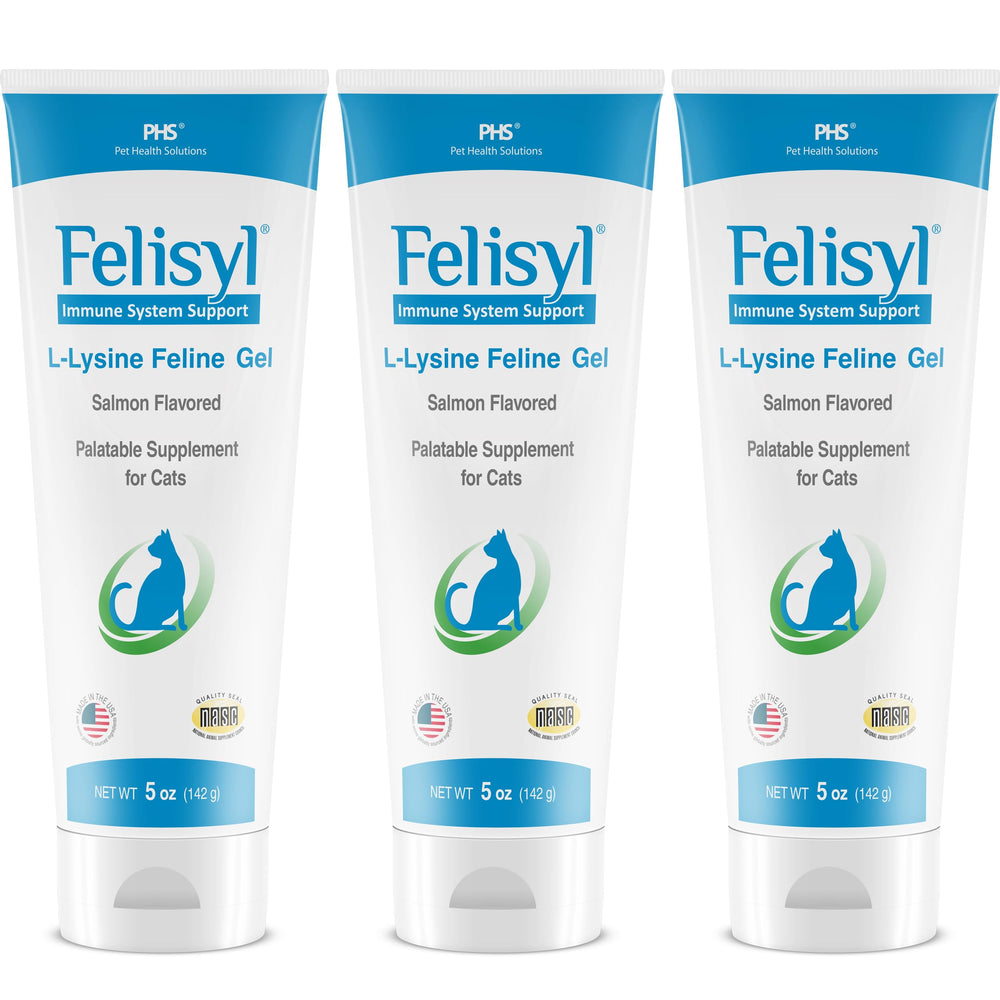 Felisyl L-Lysine Gel cat bottle with salmon flavor aiding immune support.