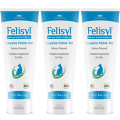 Felisyl L-Lysine Gel cat bottle with salmon flavor aiding immune support.