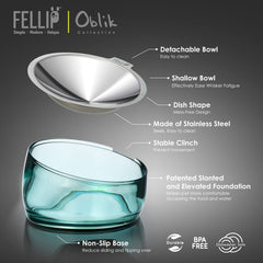 Felli Oblik tilted-stand at 15 degrees for comfortable feeding.