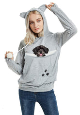 Felyong pet carrier hoodie pouch closeup showing roomy pocket for small pets