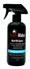 FenceRiderEquine Hoof Oil Spray bottle closeup for hoof hydration and protection.