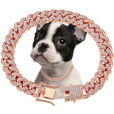 Fengco Rosegold dog collar closeup highlights crystal accents for stylish daily walks.