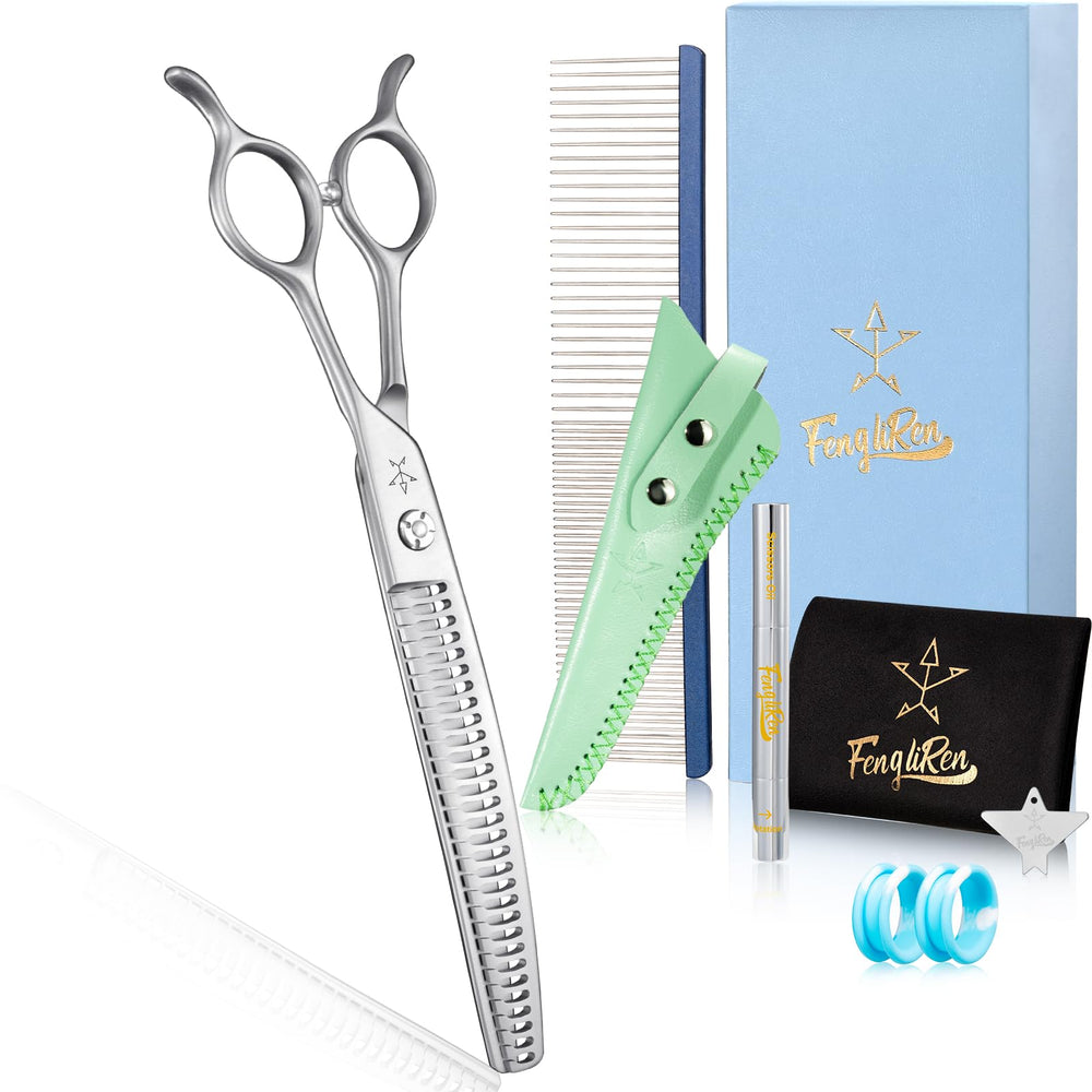Fengliren curved thinning scissors blade close-up for precise texture blending