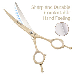 Fenice Peak curved dog grooming scissors curved blades fit body contours for dimensional shaping.