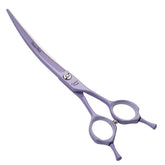 Fenice Peak curved dog grooming scissors with violet coating for precise curved cuts