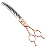 Fenice Peak professional curved chunker dog scissors 8.0 rose gold for precise thinning.