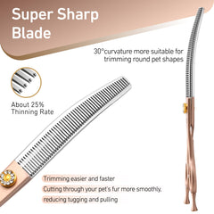 Fenice Peak rose-gold in-use shot on dog and cat fur demonstrates versatile thinning.