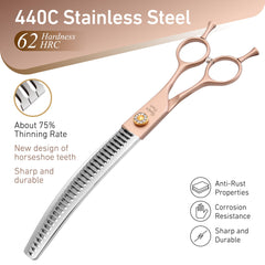 Fenice Peak thinning blades closeup showing sharp, professional cuts.