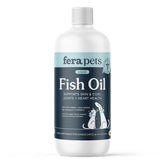 Fera Pets Fish Oil bottle label highlights omega-3 benefits for dogs and cats