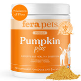 Fera Pets Pumpkin Plus powder with scoop for easy dosing and fiber support.