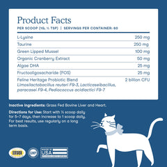 Taurine and lysine bottle highlights heart and immune support for cats