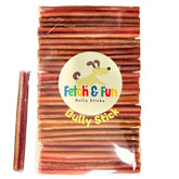 Fetch & Fun Bully Sticks 6inch closeup pack shows natural ingredients for safer chewing.