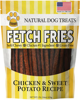 Fetch Fries packaging shows natural USA-made chicken treats for training.