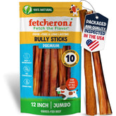 Fetcheroni jumbo bully stick 12-inch pack for large dogs.