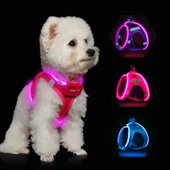 Feycig light-up dog harness pink face-close boosts dusk visibility