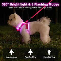 Feycig light-up dog harness pink on-dog-walking shows high visibility