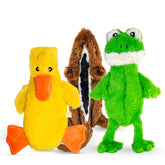 FGA MARKETPLACE Duck-Frog-Squirrel flat no-stuffing no-squeak dog toy 21in for mess-free play.