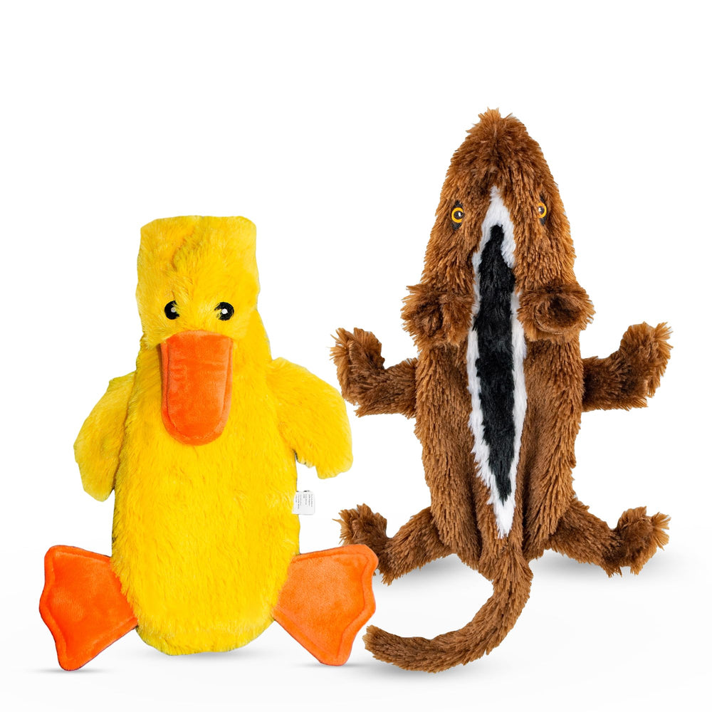 FGA MARKETPLACE Duck-Squirrel Flat No Stuffing No Squeak Toy front view for quiet play.