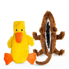 FGA MARKETPLACE Duck-Squirrel Flat No Stuffing No Squeak Toy front view for quiet play.