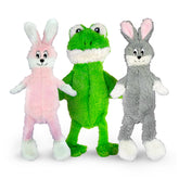 FGA MARKETPLACE frog-grey-pink-rabbit-flat-toy front view promotes quiet play and durability.