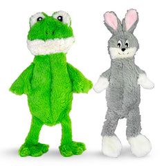 FGA MARKETPLACE Frog-Grey Rabbit flat no-squeak toy delivers quiet play for small and medium dogs.