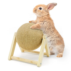 Fhiny rabbit scratch ball with natural sisal rope and solid wood base supports healthy claws.